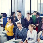 Employees gathered for an event.