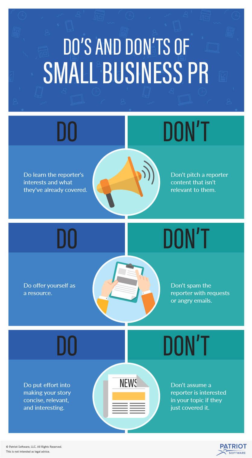 Do's and Don'ts of Small Business PR Infographic