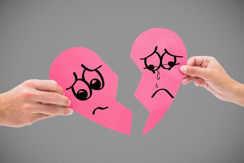 heart broken in half with sad expression due to dissolution of partnership