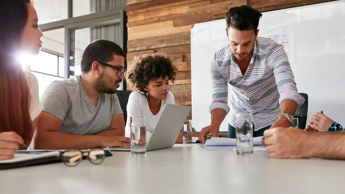 a team of focused workers in a meeting