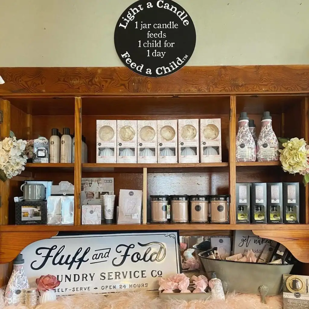 Product table in Wink Boutique showing off laundry products