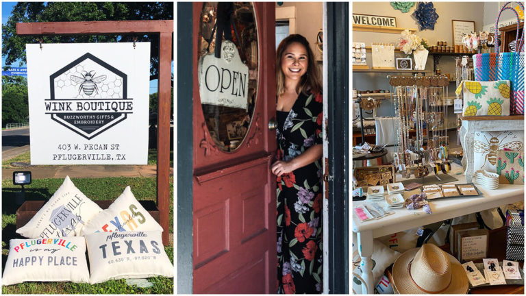 Collage featuring Wink Boutique, a small town gift shop in Pflugerville, Texas