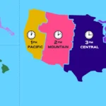 Map of the USA, split by different time zones